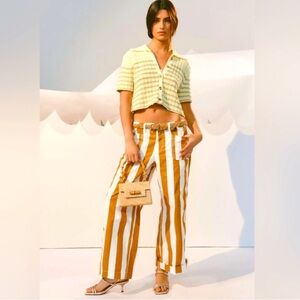 BDG Joey striped wide leg pants. Button zip closure, 100% cotton.